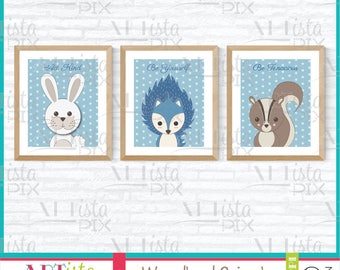 Woodland Animals, Hedgehog, Squirrel, Bunny, 16x20 - 8x10 Printable Wall Art, Instant Download