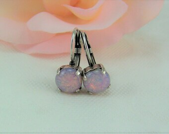 Fire Opal Earrings, Pink Opal Earrings, Lever back Opals, October Birthstone, Fire Opals, Pink Fire Opals, Iridescent Opals, Opal Earrings