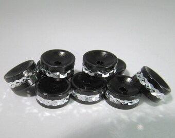 10 Matte Sparkly Faceted Silver-Colored and Matte Black Metal Spacer Beads Bd2091