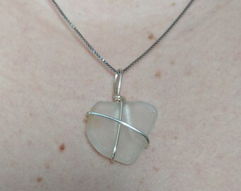 Wire Wrapped Beach Glass Necklace Pendant | One Of A Kind Sea Glass Jewelry Pendant | Sea Glass Necklace | Sea Glass Beach Glass Jewelry