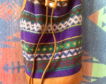 Vintage woven fabric and leather bag