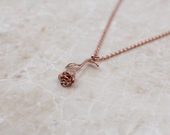 Handmade rose gold rose stem necklace
