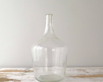 Vintage Demijohn Bottle, Clear Glass, French Wine Bottle, French Country, Farmhouse
