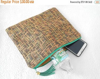 CLEARANCE - Upholstery pouch, green pouch, green clutch, fabric clutch, zipper pouch, lined pouch, flat pouch, fashion accessory, womens acc