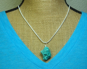 Natural Blue Turquoise Gemstone Nugget , Stamped 925 Sterling Silver Snake Chain Necklace