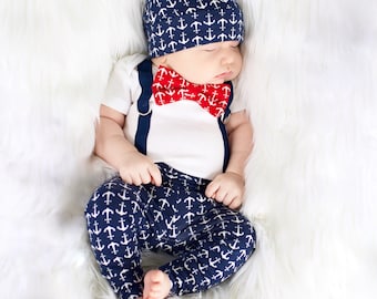 Anchor Newborn Boy Coming Home Outfit. Nautical going home outfit, baby shower gift, home from the hospital outfit. Navy anchors, red
