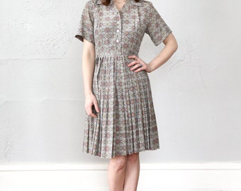 Folk Print Dress . 1960s Shirtwaist