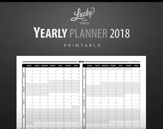 Yearly Planner / Calendar 2018 - Year at a glance - Printable PDF; Letter size 8.5"x11"