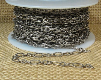 Small Etched Oval Chain - Antique Silver - CH127
