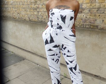 authuntic vintage black/white strapless jumpsuit