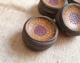 Autumn Teal - Rustic Speckle Bead - hand painted boho chic dot bead (ready to ship)