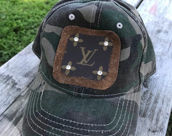 Upcycle LV Louis Vuitton Hat in Camo with velcro back
