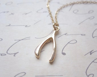Sterling Silver or Gold Vermeil Wishbone Necklace, Sterling or 14k Gold Filled Chain