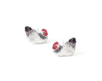 Chicken earrings, bird jewelry, chick studs