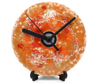 Hand Painted Abstract Art CD Clock Unique OOAK Orange