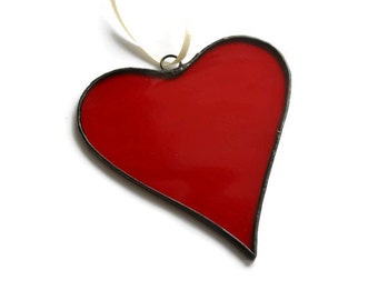 Stained Glass Red Heart Suncatcher tr, Window decor, Wall decor / hanging, Glass art, Decoration, Ornament, Gift Idea
