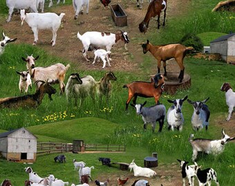Elizabeth's Studio fabric GOATS on the Farm