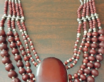 Wood Beaded Statement Necklace
