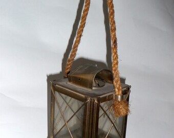 Lantern brass VINTAGE - brass and rope