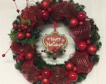 Christmas Wreath Red, Holiday Wreath, Christmas Wreath, Traditional Wreath, Red Wreaths