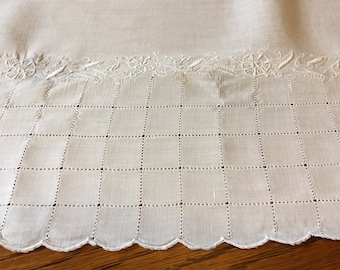 Very fine, vintage soft blue hemstitched table cloth