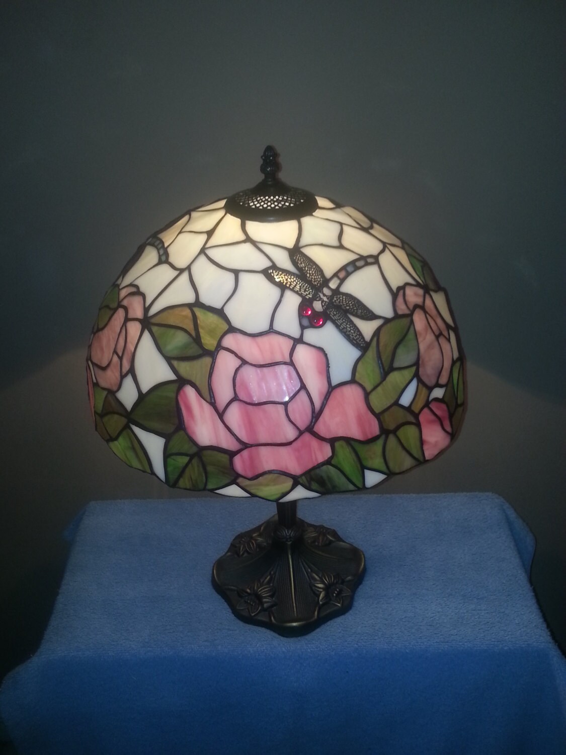 Stained Glass Lamp Dragonflies Floral Theme