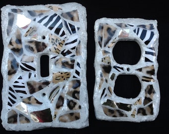Mosaic Light Switch & Plug Cover Set Animal print, Zebra, Leopard, Unique gift idea, Home Decor, Housewarming gift, one of a kind