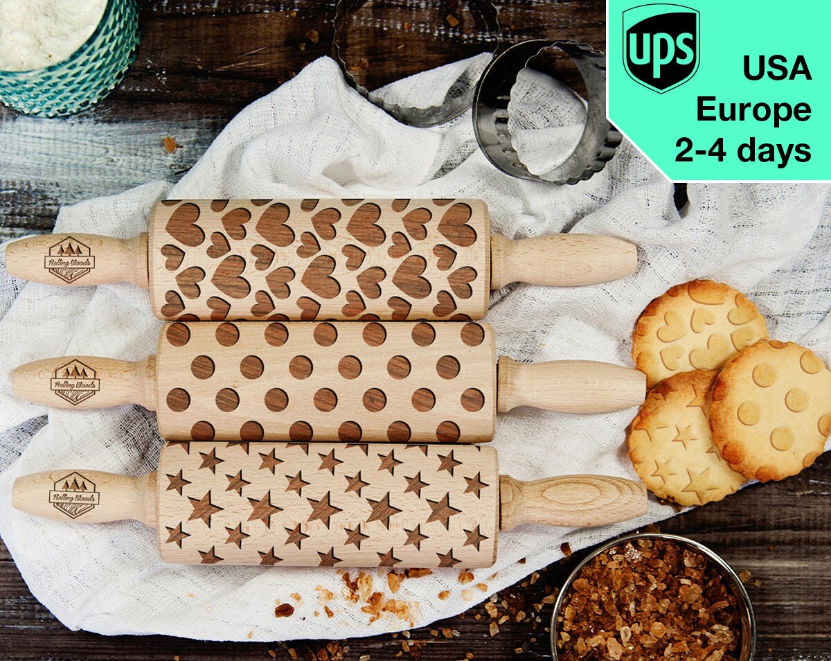 Shapes Set of 3 MINI rolling pins small laser engraved