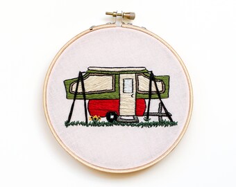 Pop Up Camper Embroidery Hoop