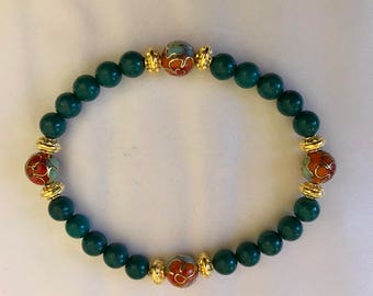 Dark Green Mountain Jade and Cloissone Bracelet
