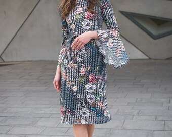The Rosa - Lace, Multi color, Bell sleeve, swing, dress