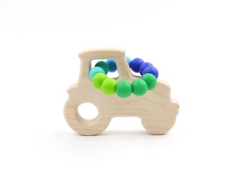 Organic Baby Teether - Tractor Shaped Baby Toy and Teether, Natural Baby Toy from Bannor Toys