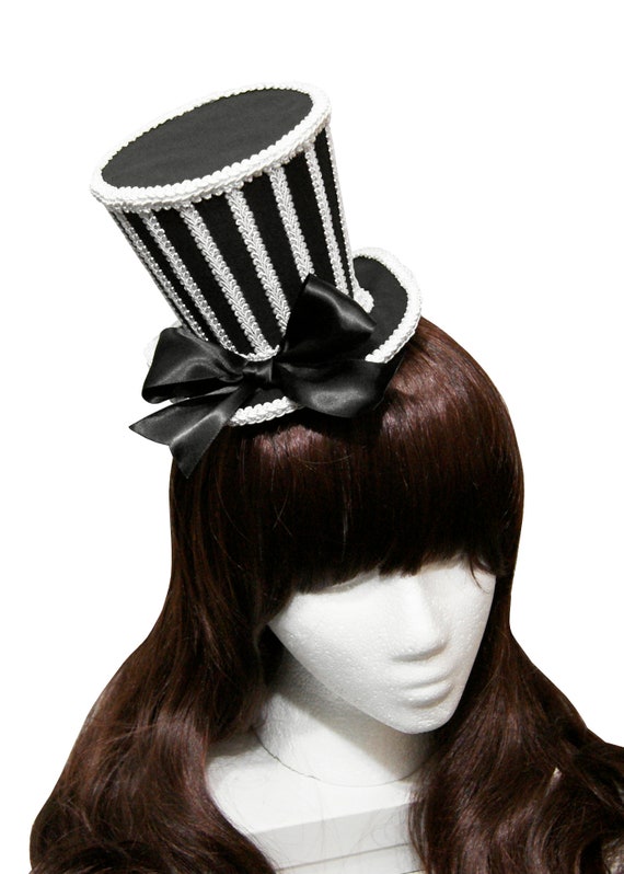 Black and White Striped Mini Top Hat Made to Order