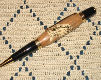 CLEARANCE Praying Hands Pen, Exotic Wood, Fat Pen, Praying Hands Inlaid, Hand Turned