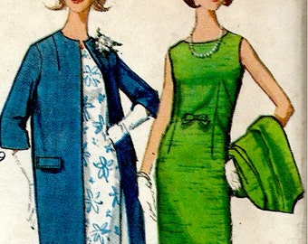 1960's Sheath Dress and Coat Ensemble Simplicity No. 5841 Sewing Pattern , Dress Suit - Bust 36