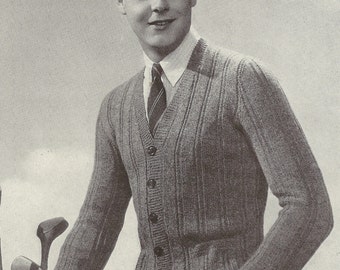 Gentleman's Golf Cardigan Vintage Knitting Pattern 108