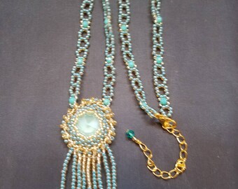 Turquoise Rivoli Beaded Fringe Necklace