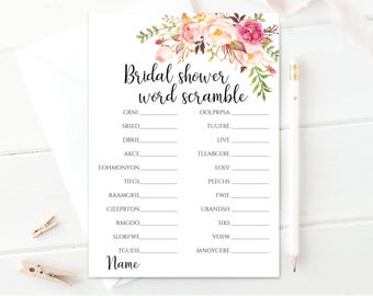 Bridal Word Scramble Bridal Shower Word Scramble Game Bridal Tea Party Bridal Cards Bridal Shower Activity Printable Game Pastel Blooms