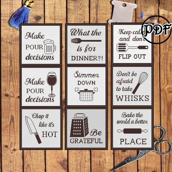 Kitchen cross stitch pattern pdf /Set of 10/ Modern cross