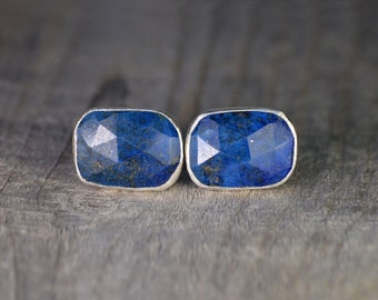Lapis Lazuli Cufflinks Set In Sterling Silver, Something Blue Wedding Gift For Him, Handmade In UK