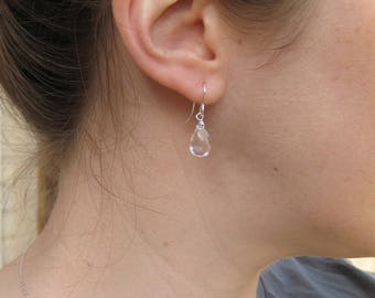 Crystal Quartz earrings, faceted gemstone earrings, sterling silver earrings, gold earrings, rose gold earrings, April birthstone jewellery