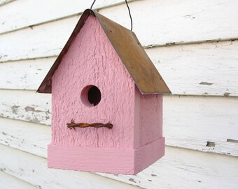 Rustic Birdhouse, Outdoor Birdhouse, Functional Birdhouse, Bird Houses, Cottage Birdhouses, Garden Decor, Garden Birdhouse, Pink Birdhouse