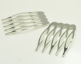 50Pcs White K Plated Metal Hair Combs, 5 teeth, Hair combs, Blank combs, Comb Findings.