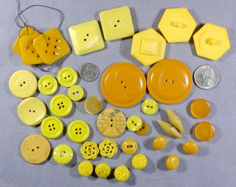 Vintage Buttons- Yellow plastic-Singles and Matches