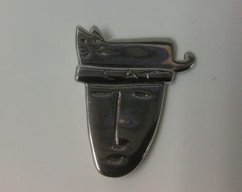 Whimsical Sterling Silver CAT BROOCH/PIN