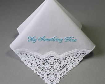 Something Blue Personalized Wedding Handkerchief (#MFP) Embroidered