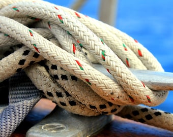 Sailor's Knot - Sail Rope Knot Sailboat Photography Sailor Nautical Marina White Cream Blue Fine Art Print Wall Decor - 5x7 Photograph