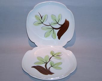 8349: Vintage Continental Kilns Pottery Woodleaf SET 2 Salad Luncheon Plates Mid Century Dinnerware Pottery at Vintageway Furniture