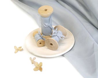 Hand Dyed Silk Ribbon, SILVER GREY on Wooden Spool | Styling Textiles