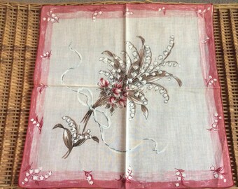 Lily of the Valley Bouquet Flowers Vintage Hankie Hanky BEAUTIFUL Handkerchief